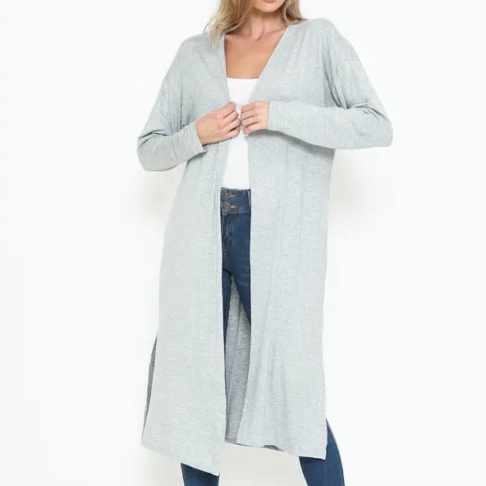 SOLID DUSTER WITH AN OPEN FRONT AND LONG SLEEVES CARDIGAN